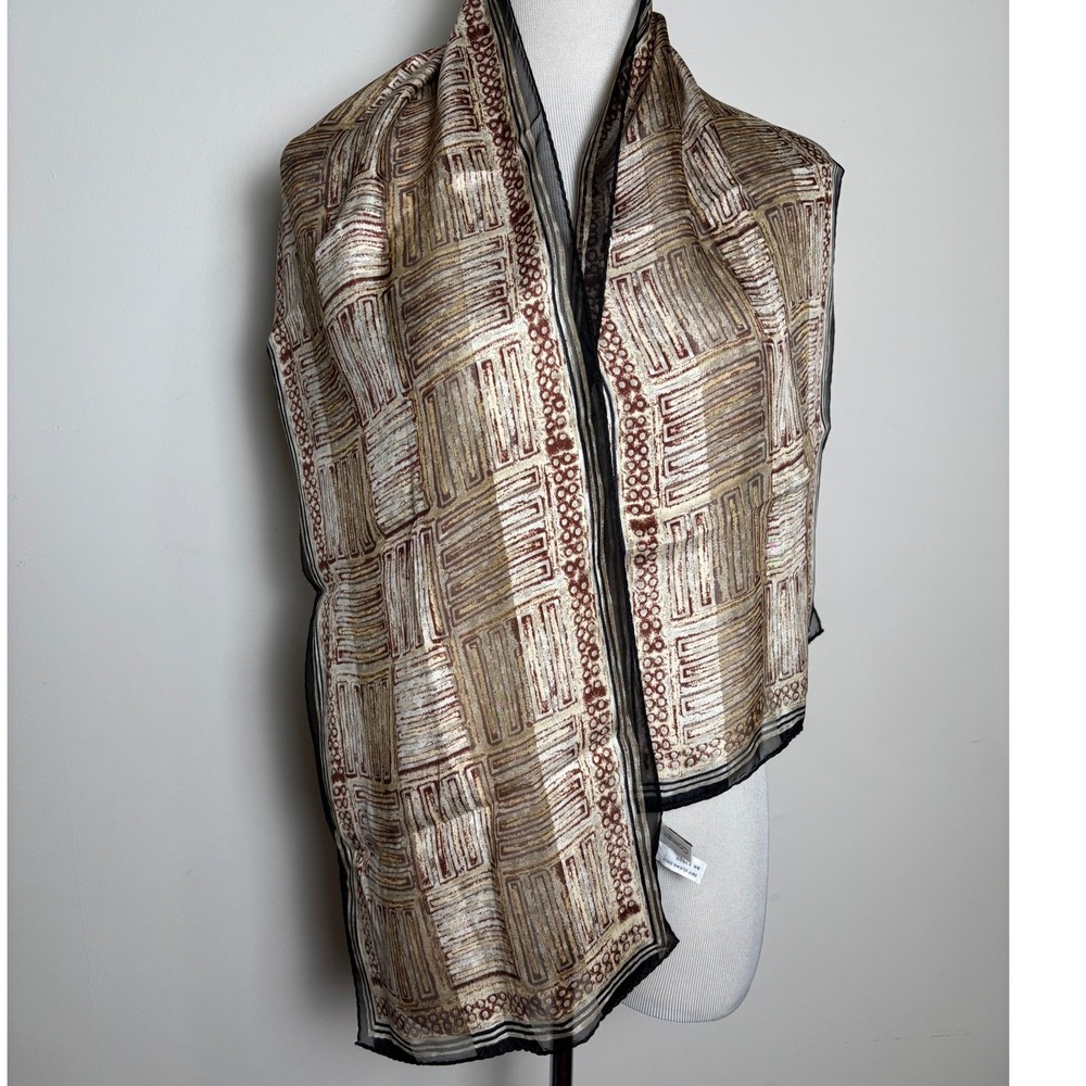 Vintage Silk Scarf Casual Corner Rectangle Brown Earth Tone Semi-Sheer